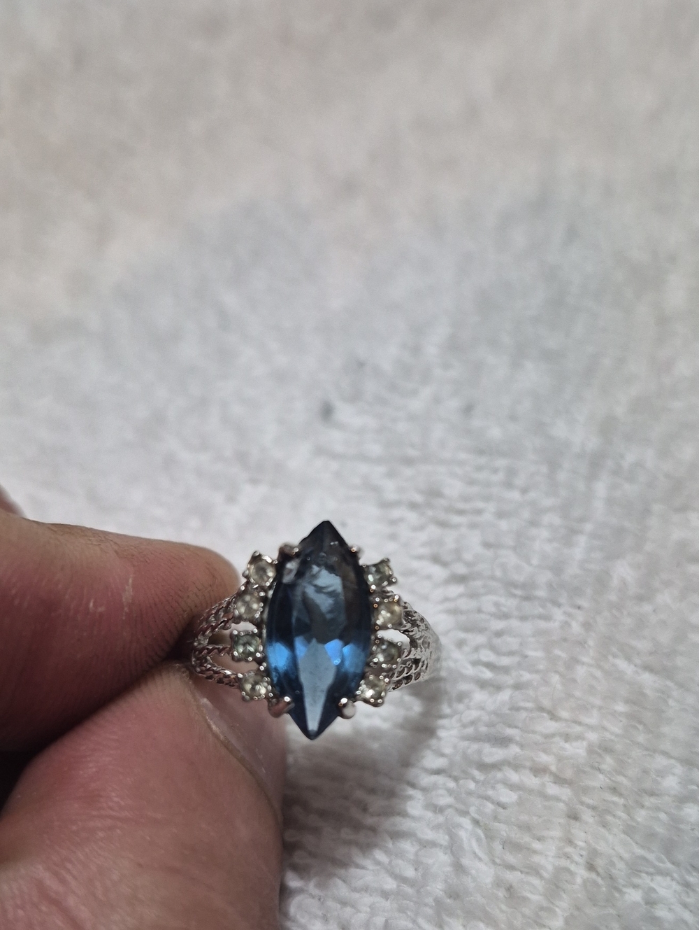 Source Unknown Marquise Blue Stone Ring with Silver Accents